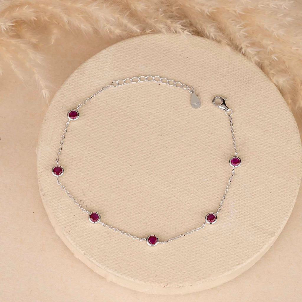 Ruby Pink Silver Bracelet