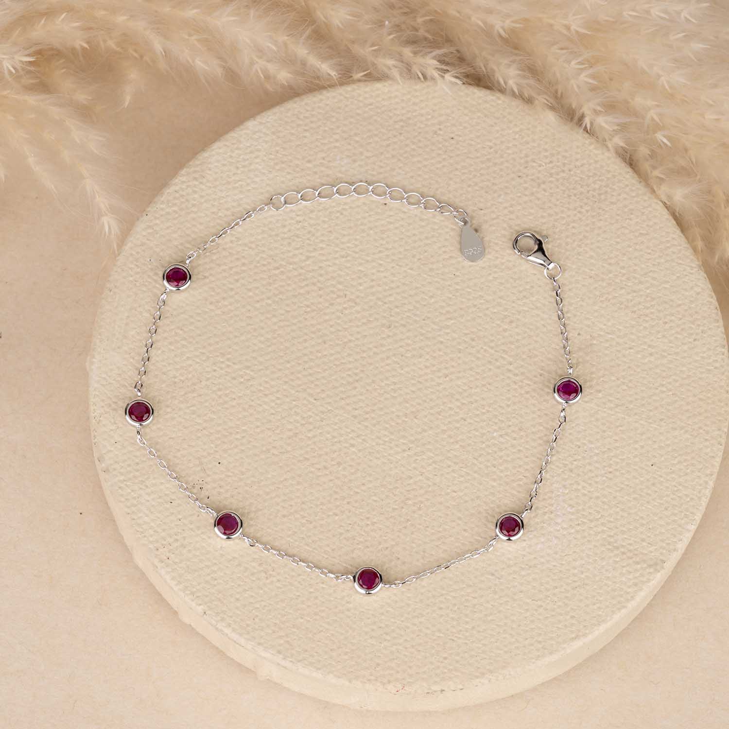Ruby Pink Silver Bracelet