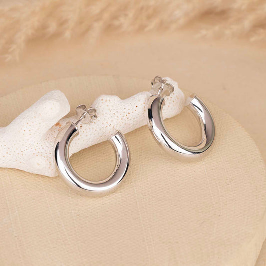 Glossy Silver Hoops
