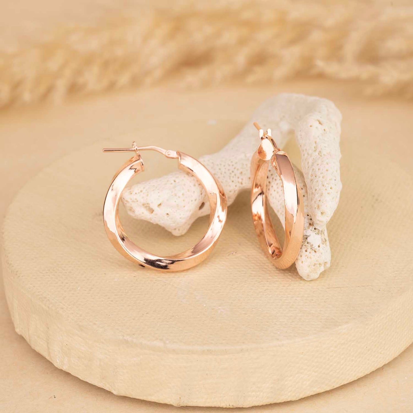 Rose Gold  Twisted Hoops