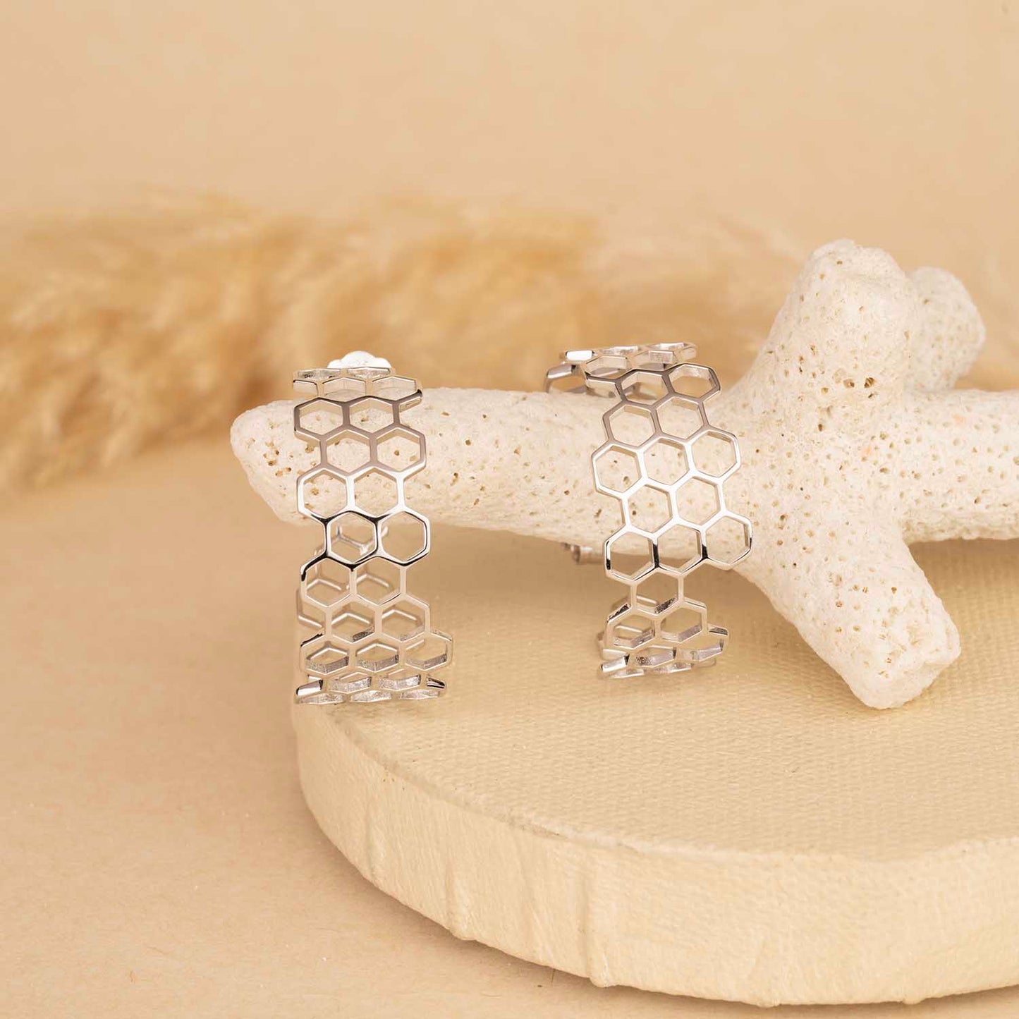 Honeycomb Silver Hoops