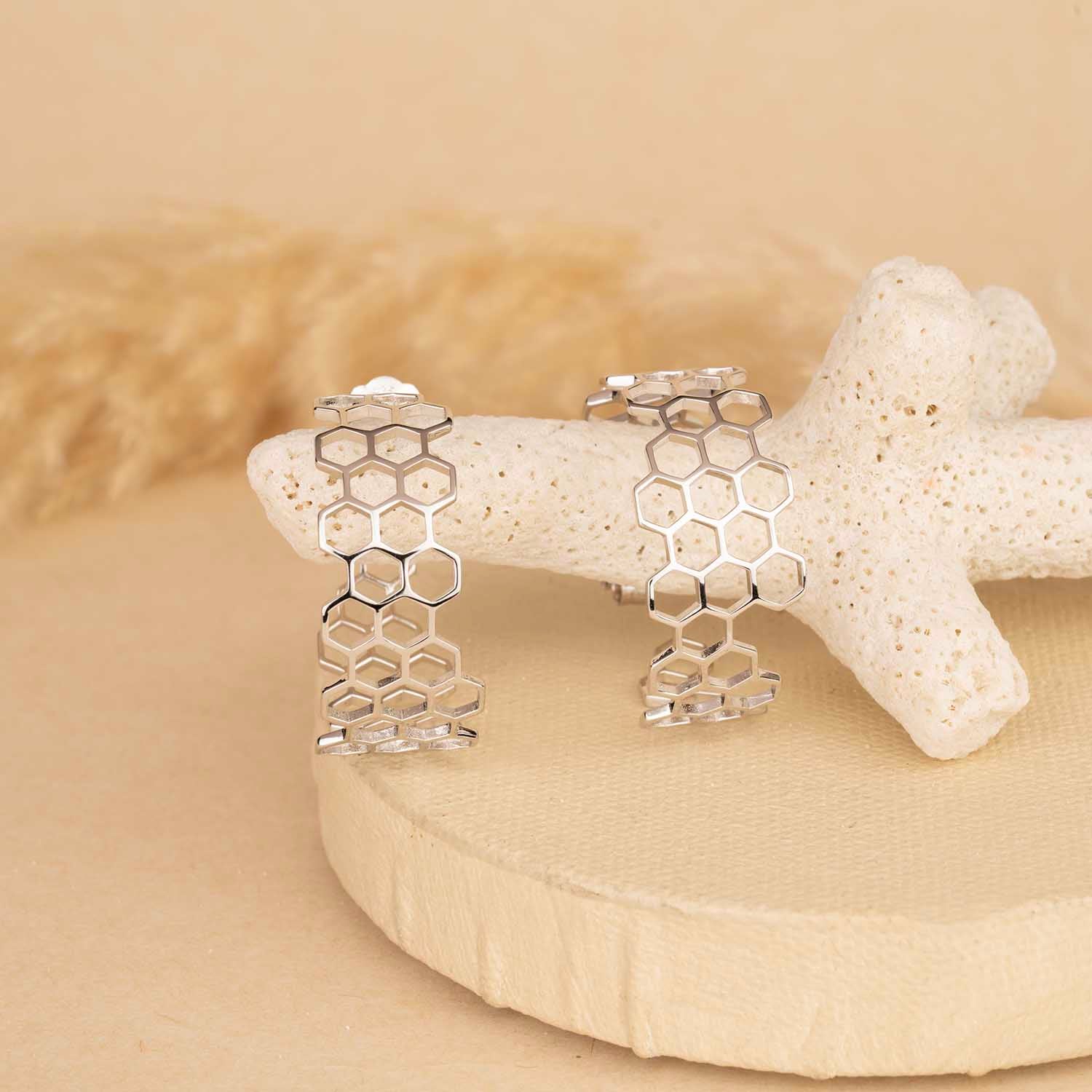 Honeycomb Silver Hoops