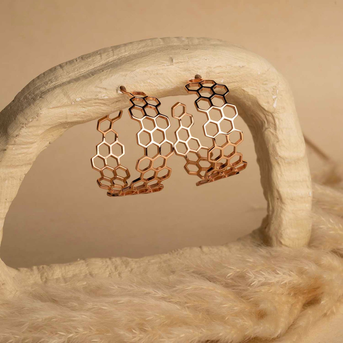 Honeycomb Rose Gold Hoops