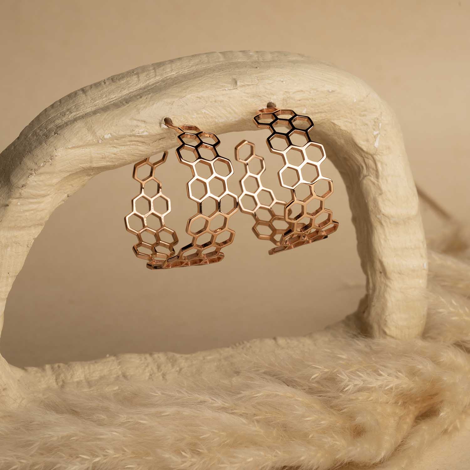 Honeycomb Rose Gold Hoops