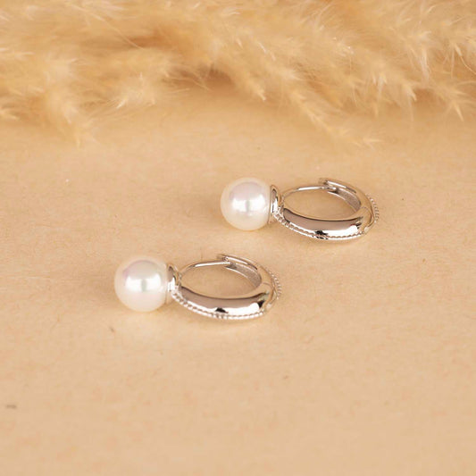 Silver Pearl Hoops