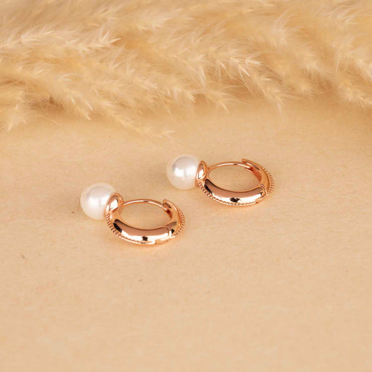 Rose Gold Pearl Hoops