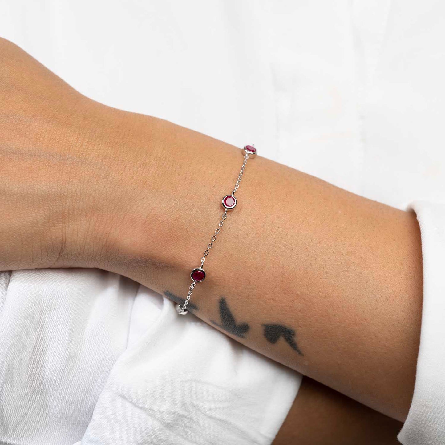 Ruby Pink Silver Bracelet