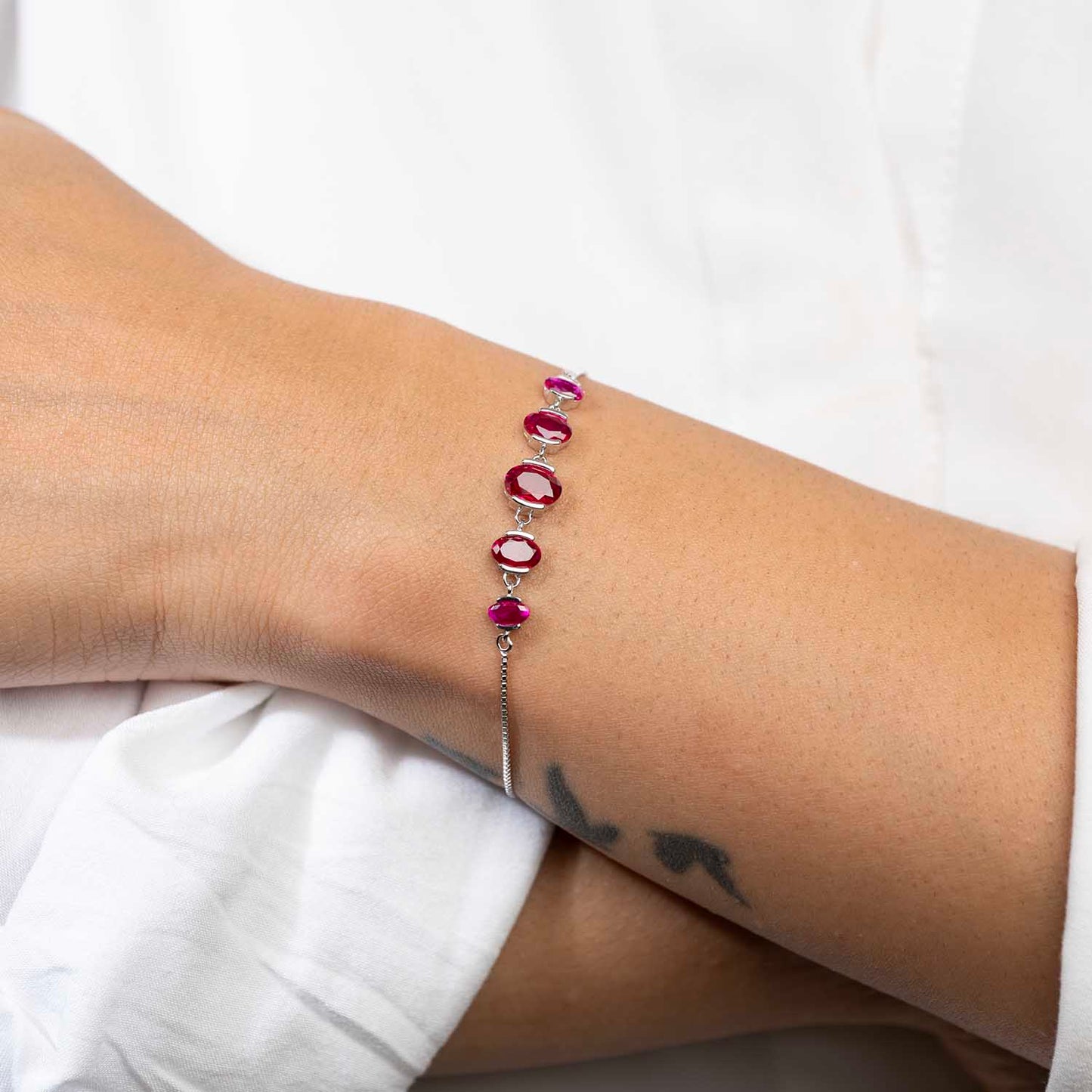 Ruby Pink Silver Bracelet