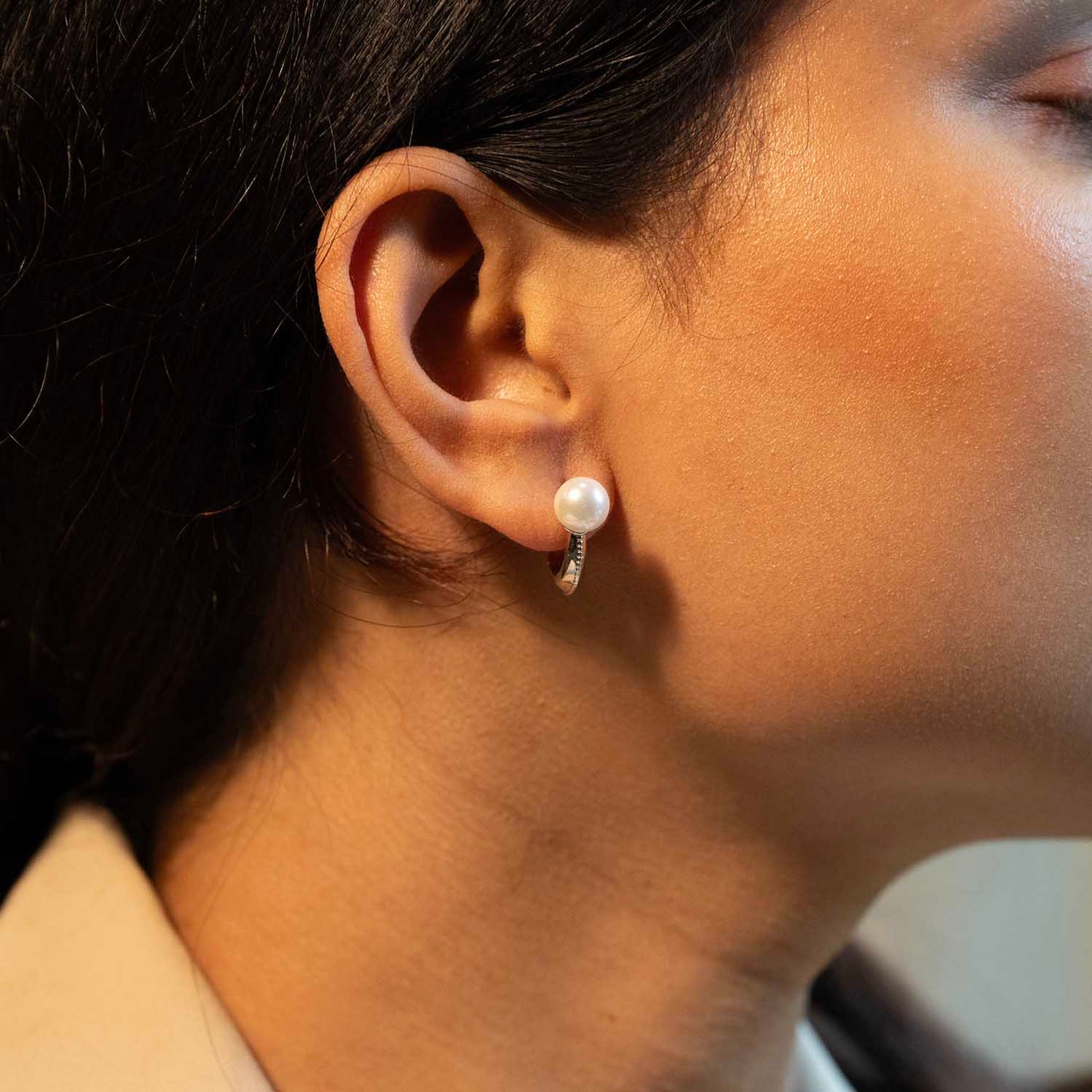 Silver Pearl Hoops