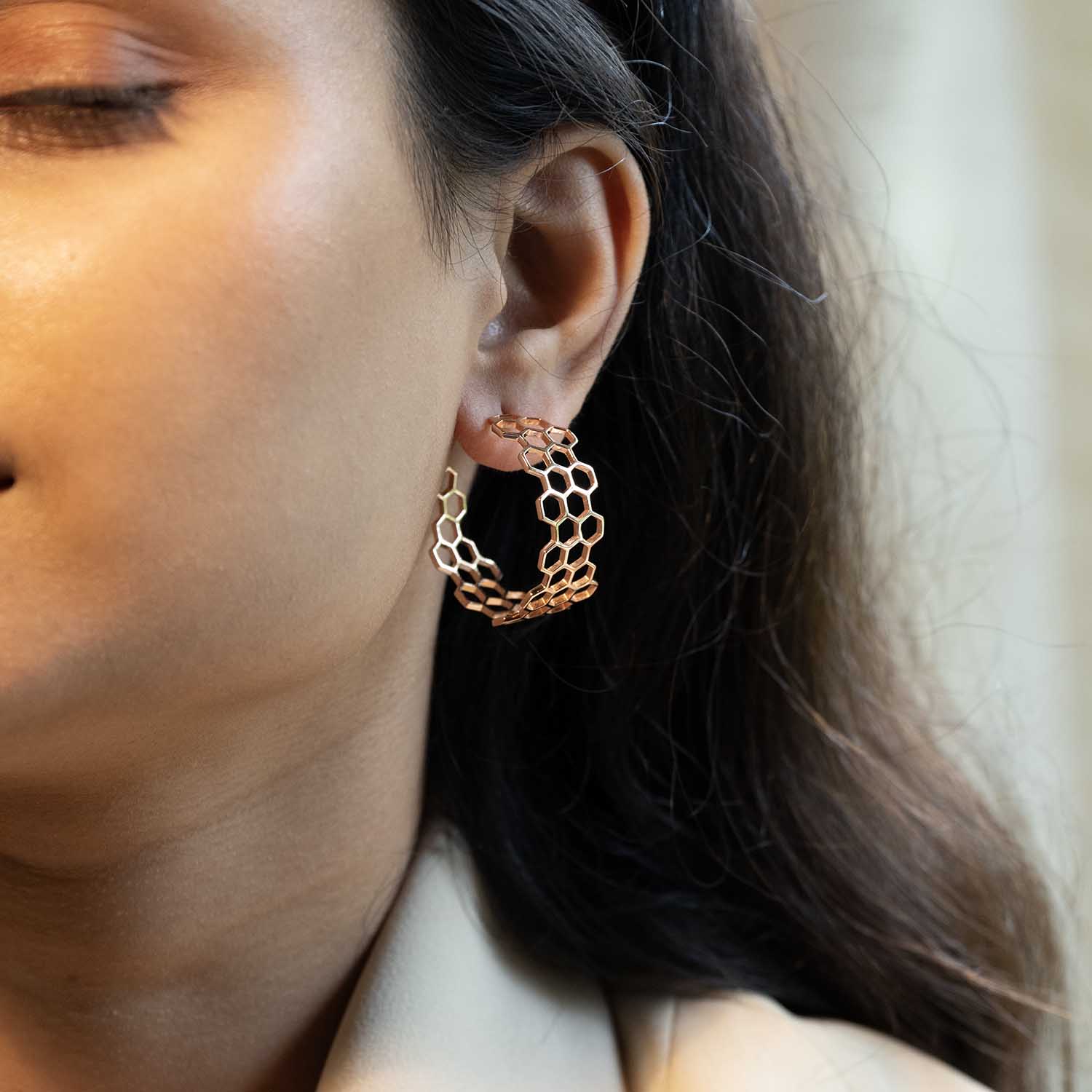 Honeycomb Rose Gold Hoops