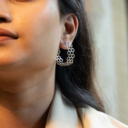 Honeycomb Silver Hoops