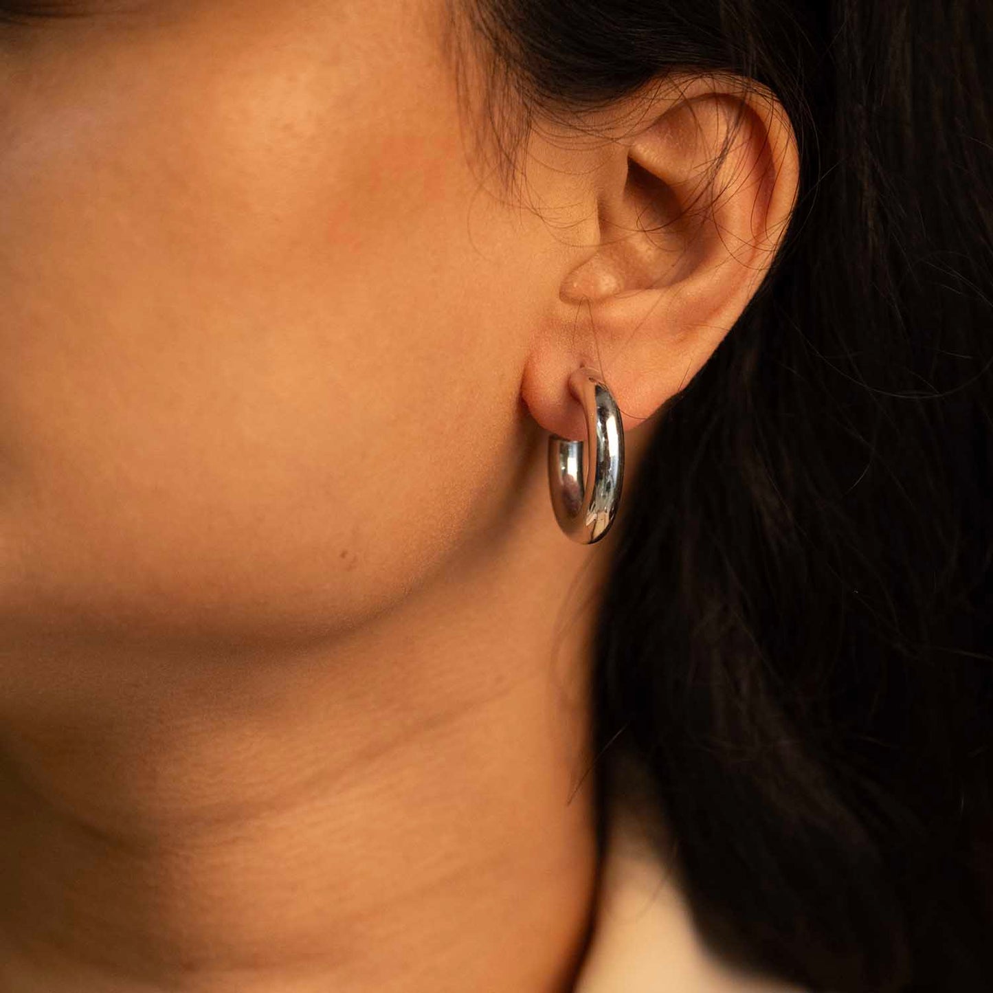 Glossy Silver Hoops