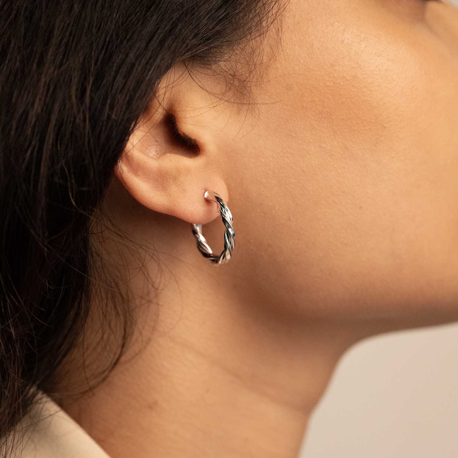 Silver Twisted Hoops