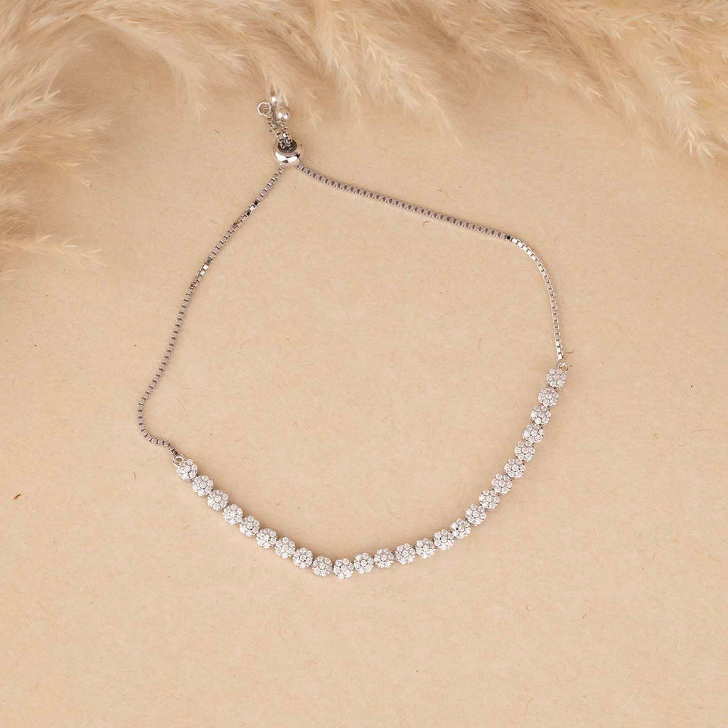 Floral CZ Silver Bracelet