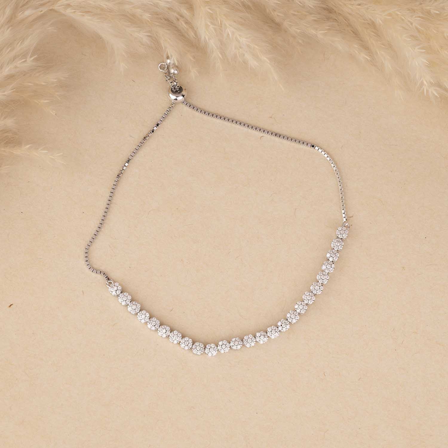 Floral CZ Silver Bracelet