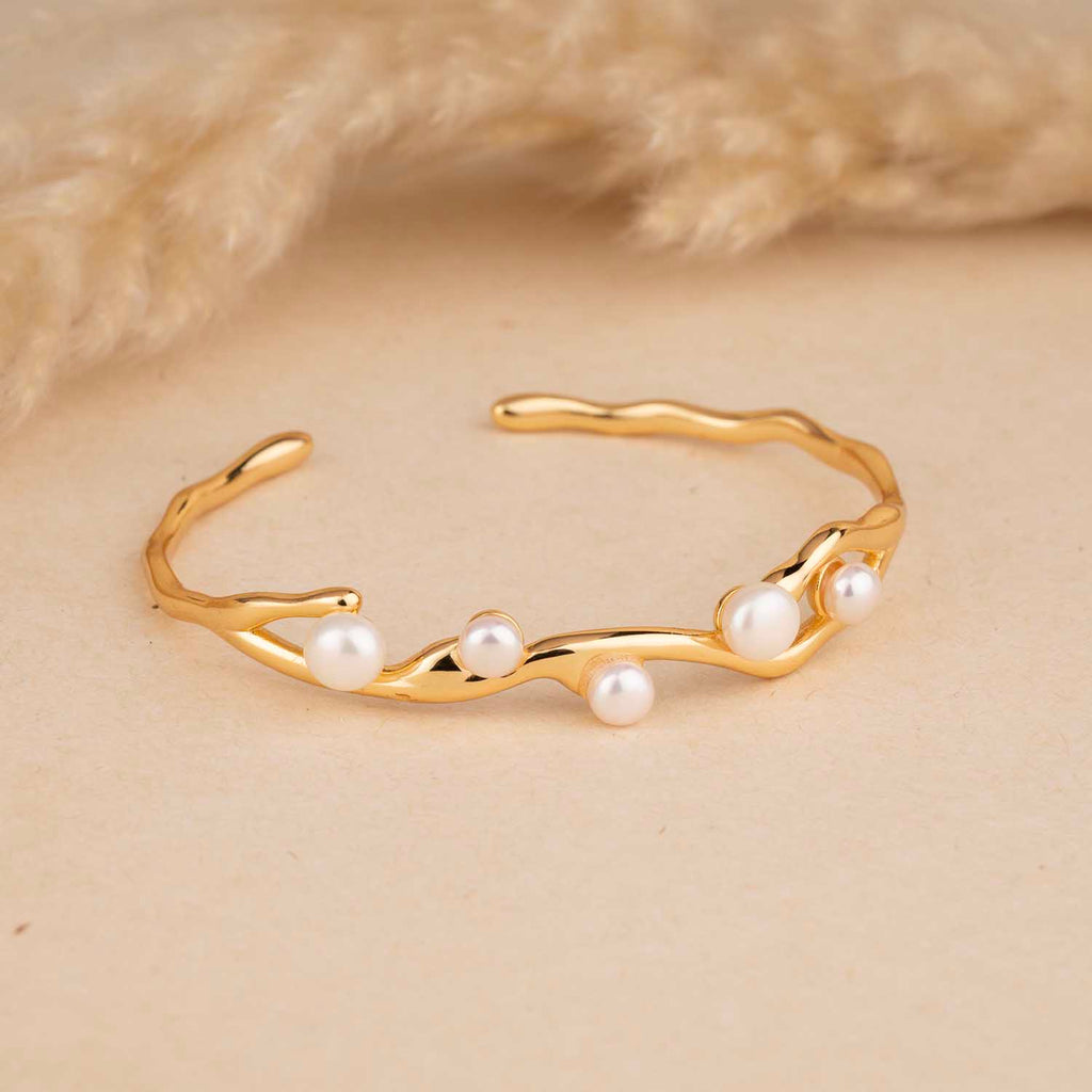 Pearl On Gold Cuff