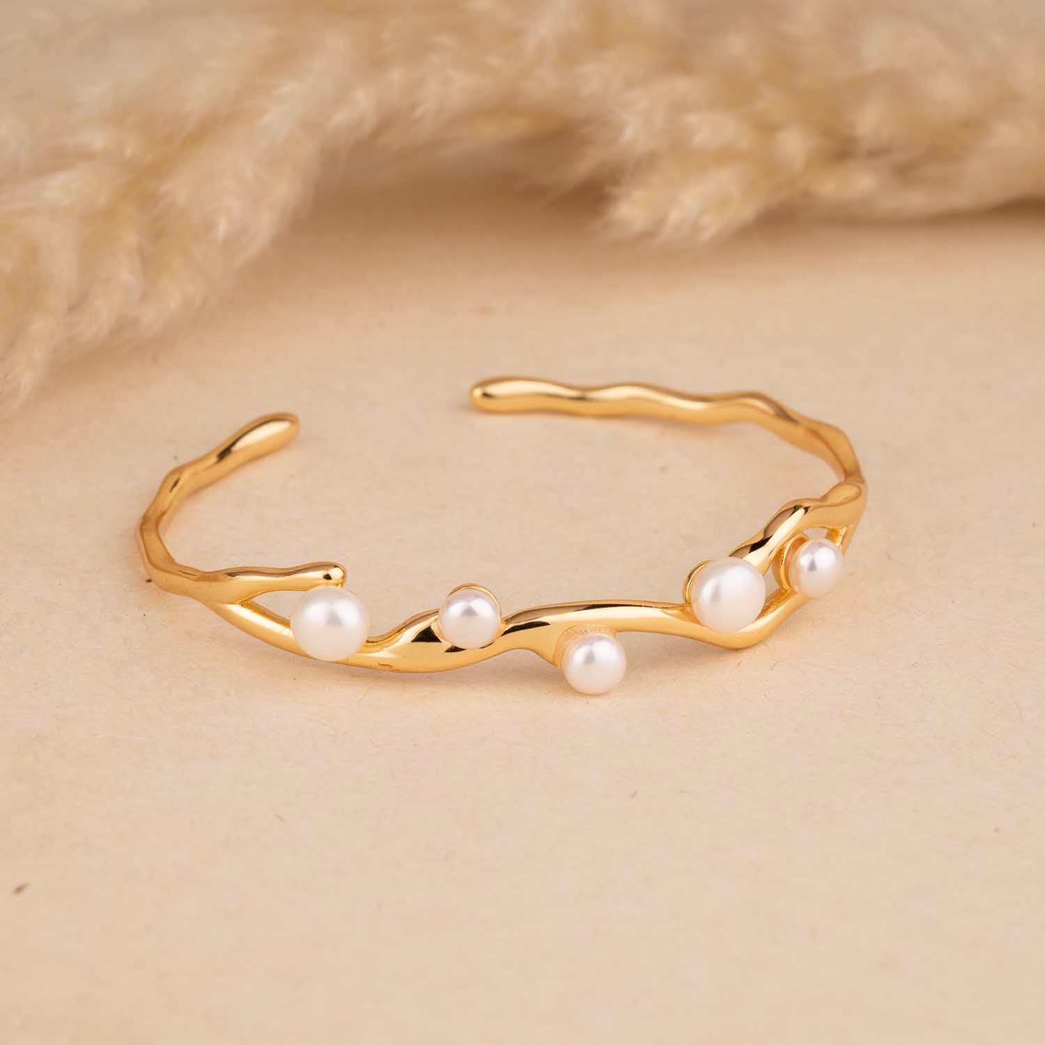 Pearl On Gold Cuff