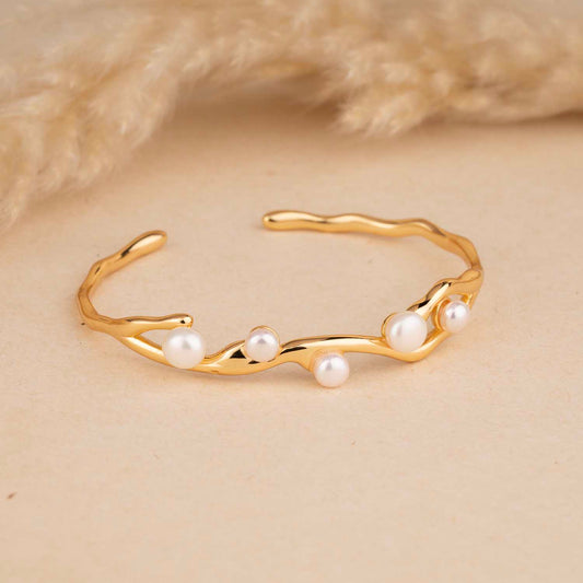 Pearl On Gold Cuff