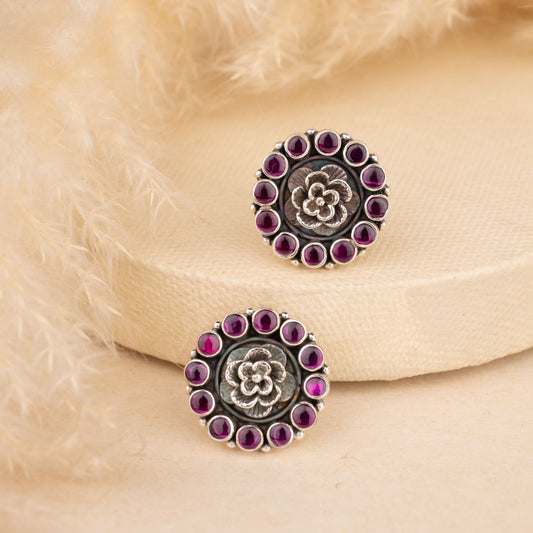 Oxidised Floral Studs