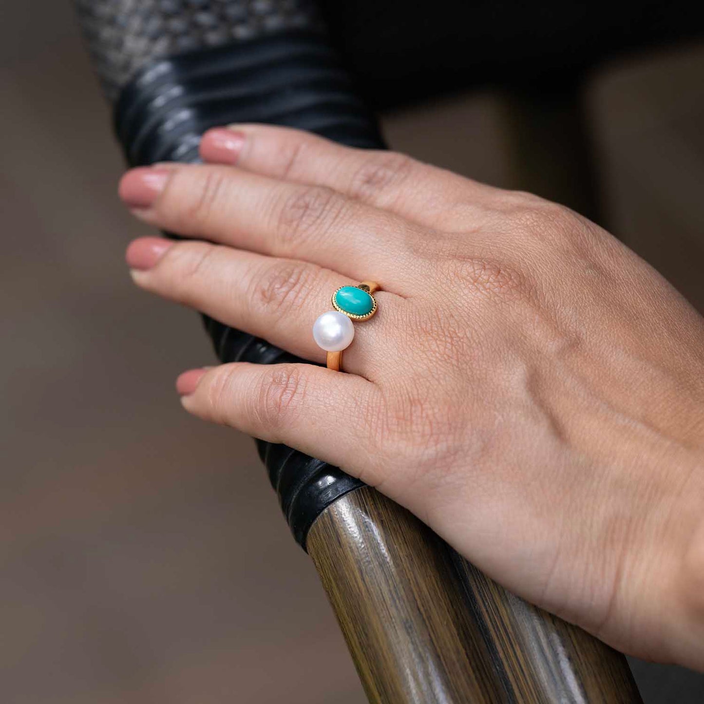 Gold Pearls and Turquoise Ring