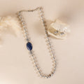 Long sterling silver necklace with a big blue colour stone, adding a touch of sophistication to any outfit