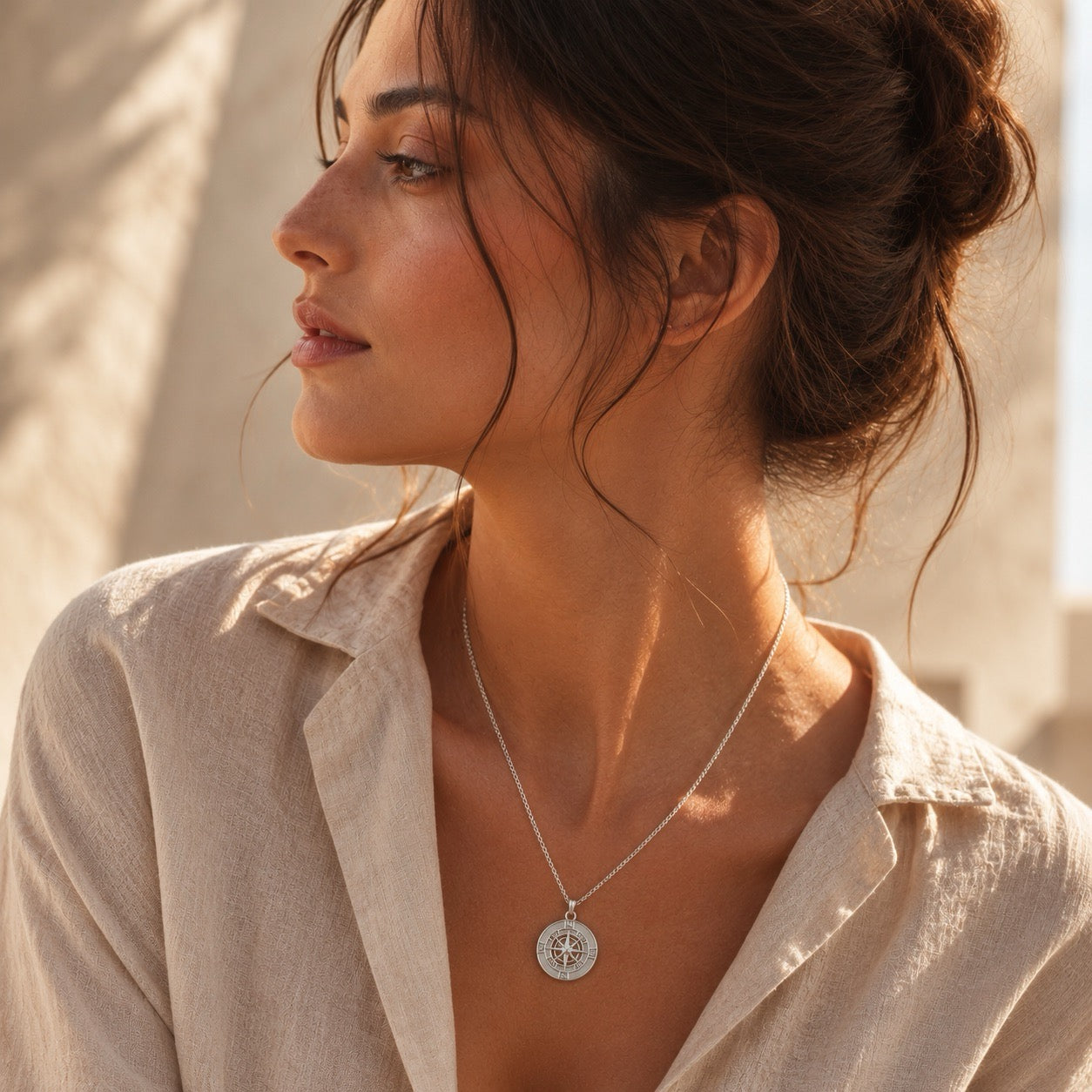 Silver Compass Necklace