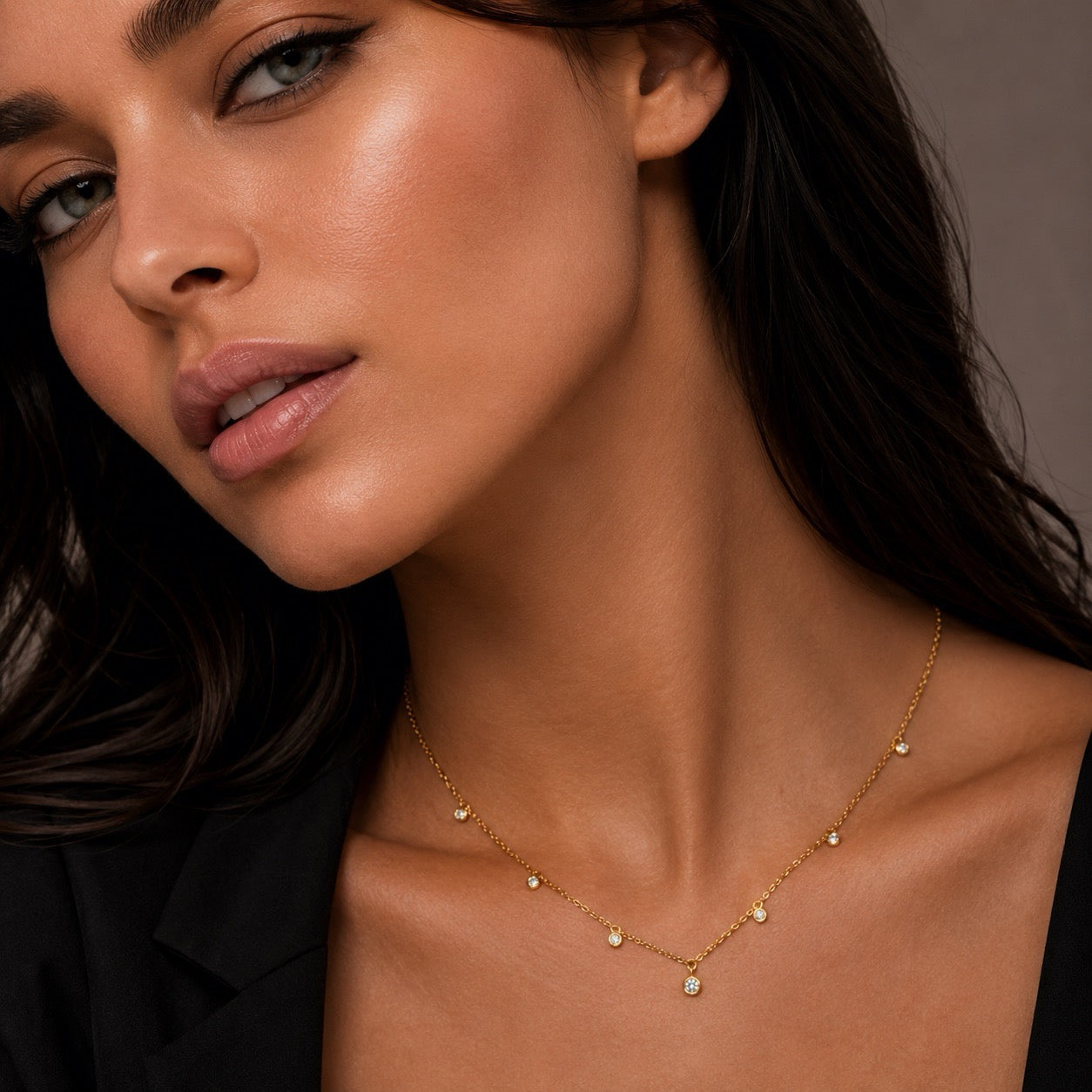 Gold Dangling Stones Necklace