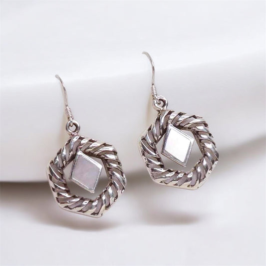 Silver Hexagon Dangle Earrings