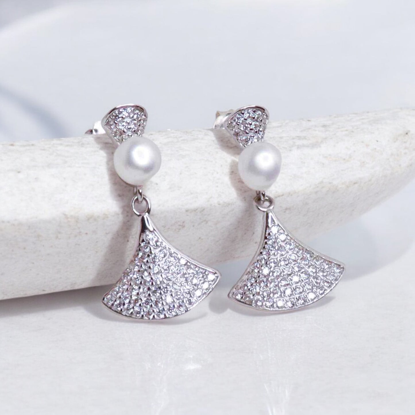 CZ and Pearl Silver Earrings