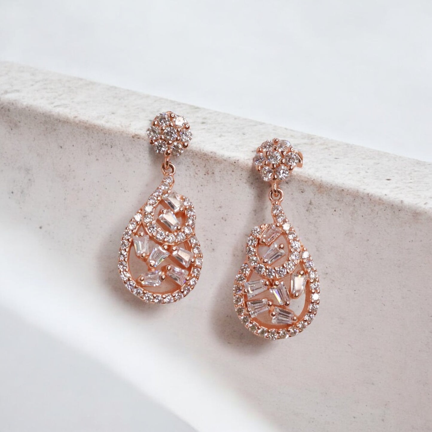 Elegant rose gold cubic zirconia silver studs sparkling with timeless sophistication