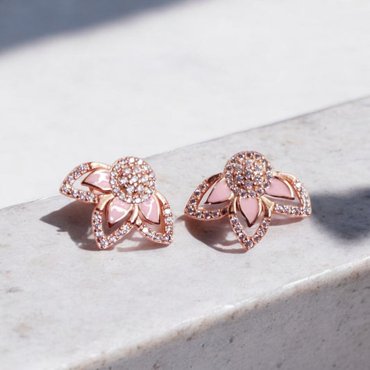 Elegant rose gold cubic zirconia silver studs sparkling with timeless sophistication.