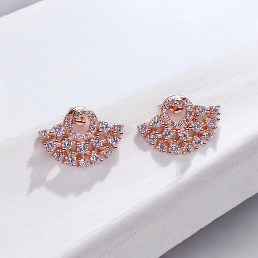 Elegant rose gold cubic zirconia silver studs sparkling with timeless sophistication.