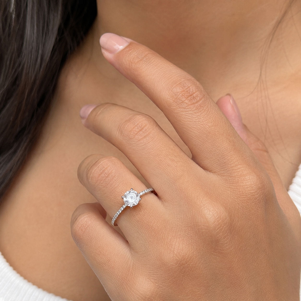 Silver Solitaire Adjustable Ring in 925 Sterling Silver