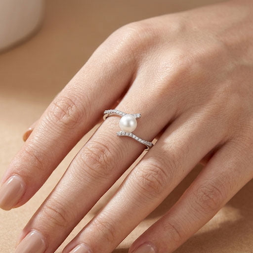 Silver Pearl Adjustable Ring in 925 Sterling Silver