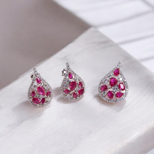 Pink Petals Silver Pendant Set