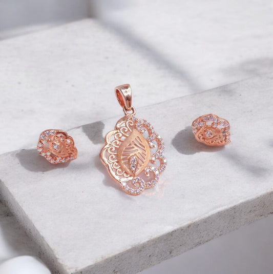 Rose Gold Leaf Silver Pendant Set