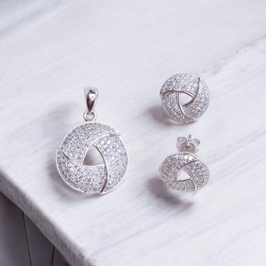 Radiant Circle Silver  Pendant and Earrings Set