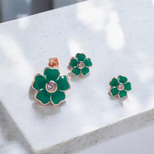 Green Blossom Pendant and Earrings