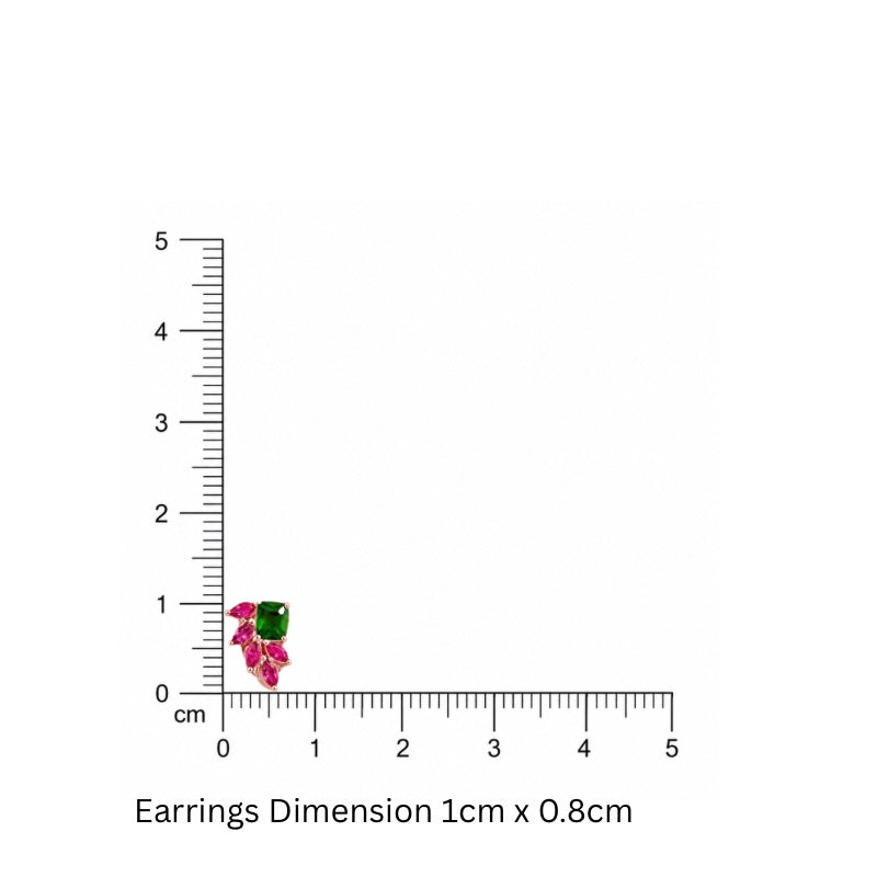 Emerald & Pink Floral Stud Earrings in 925 Sterling Silver