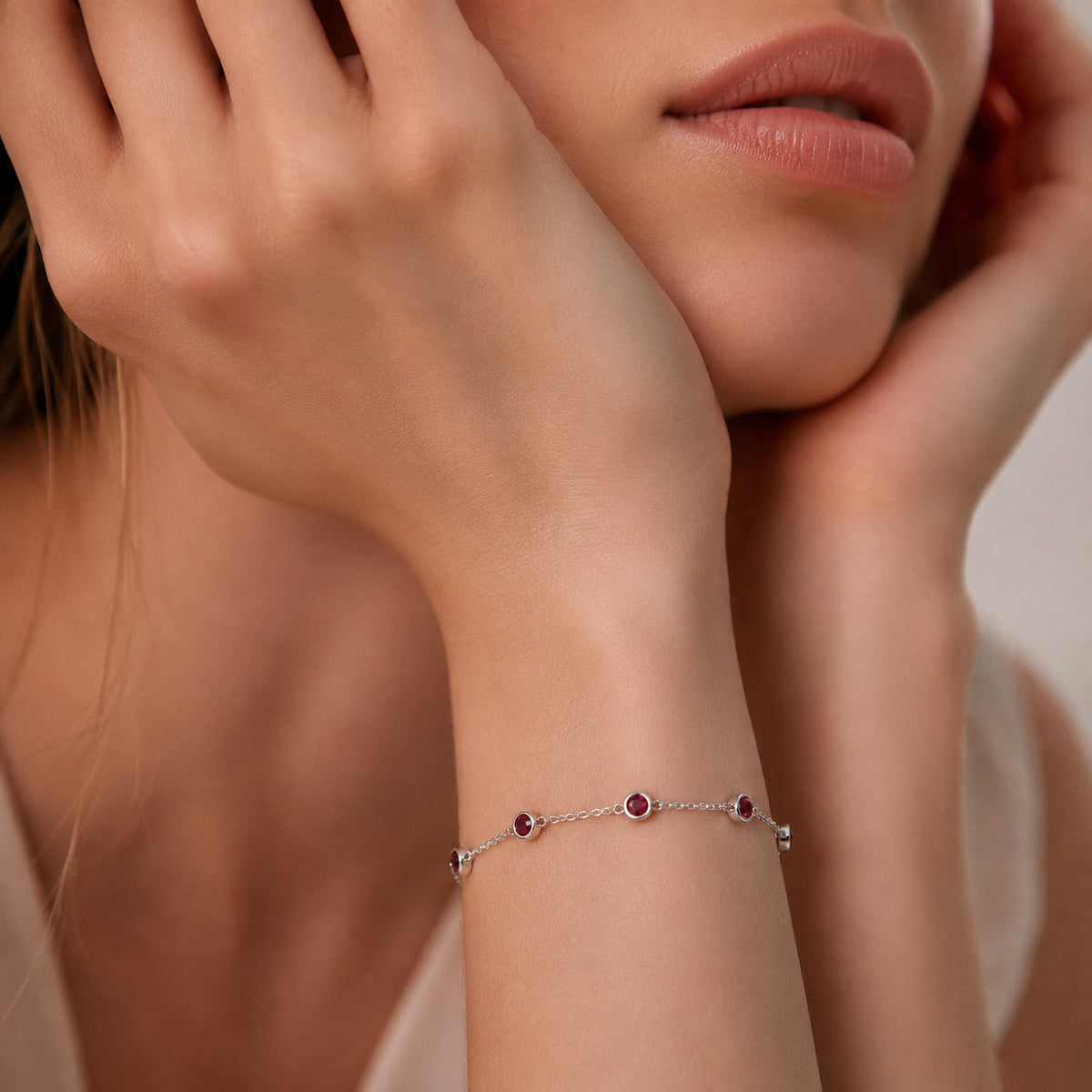 Ruby Pink Silver Bracelet