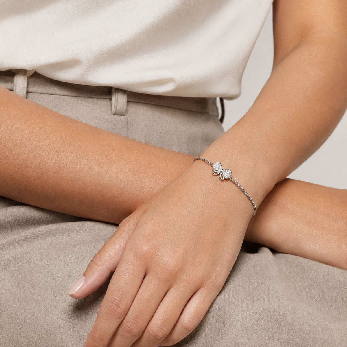 CZ Bow Silver Bracelet