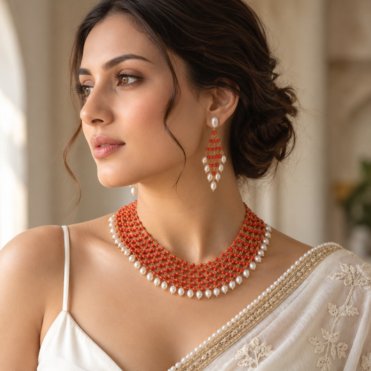 Luxe Coral & Pearl Fusion Necklace