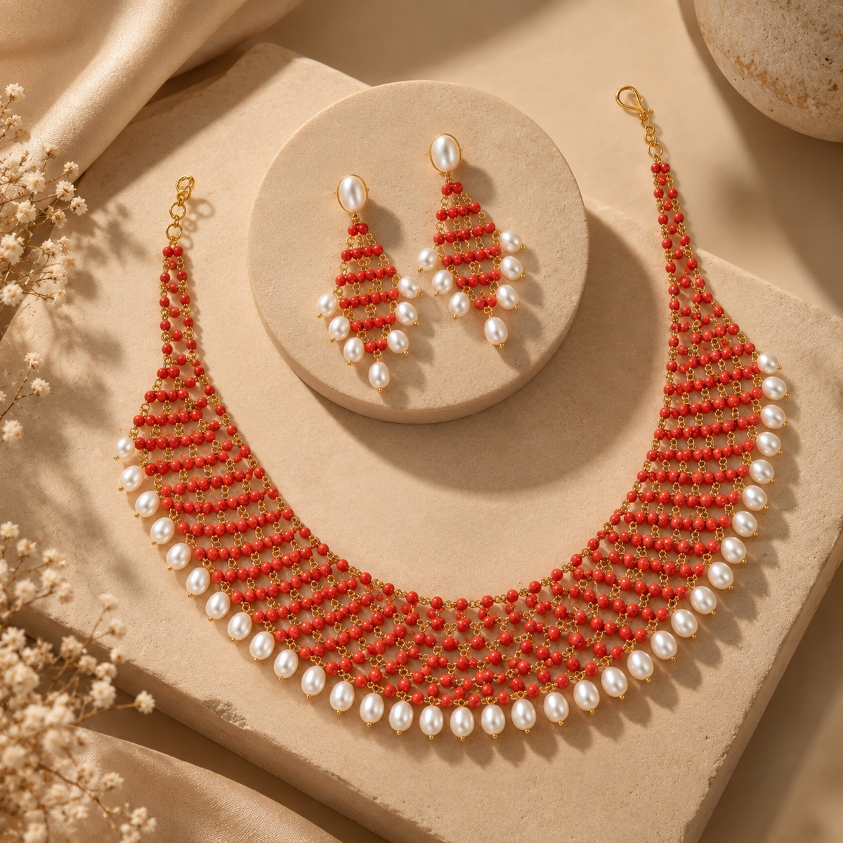 Luxe Coral & Pearl Fusion Necklace