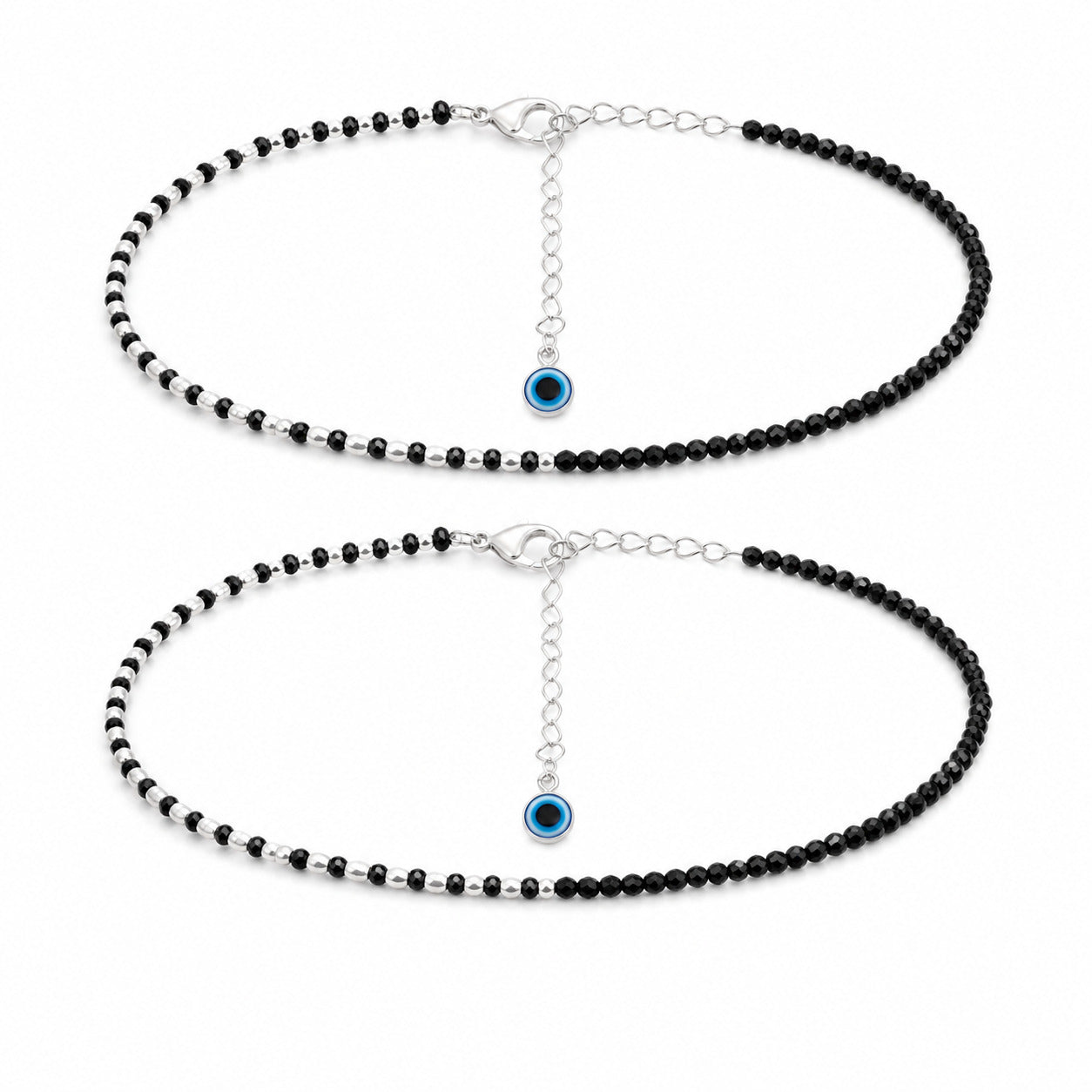 Silver Blue Evil Eye Charm Anklet in 925 Sterling Silver