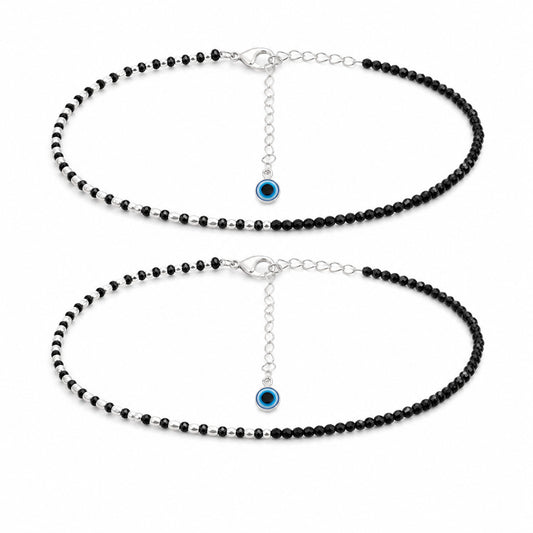 Silver Blue Evil Eye Charm Anklet in 925 Sterling Silver