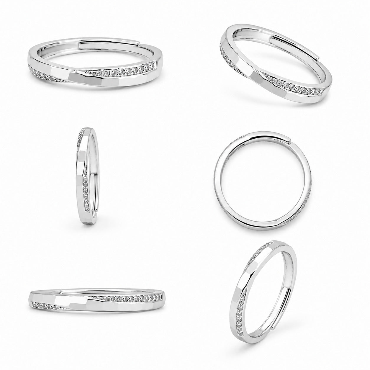 Minimal Silver CZ Adjustable Ring