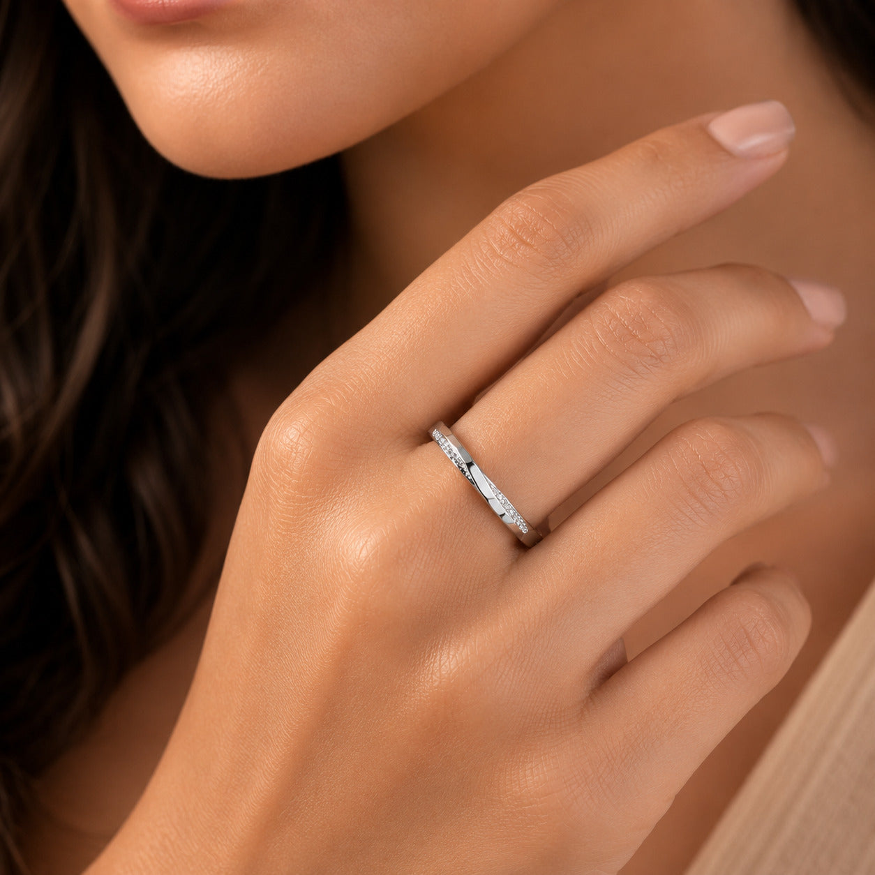 Minimal Silver CZ Adjustable Ring