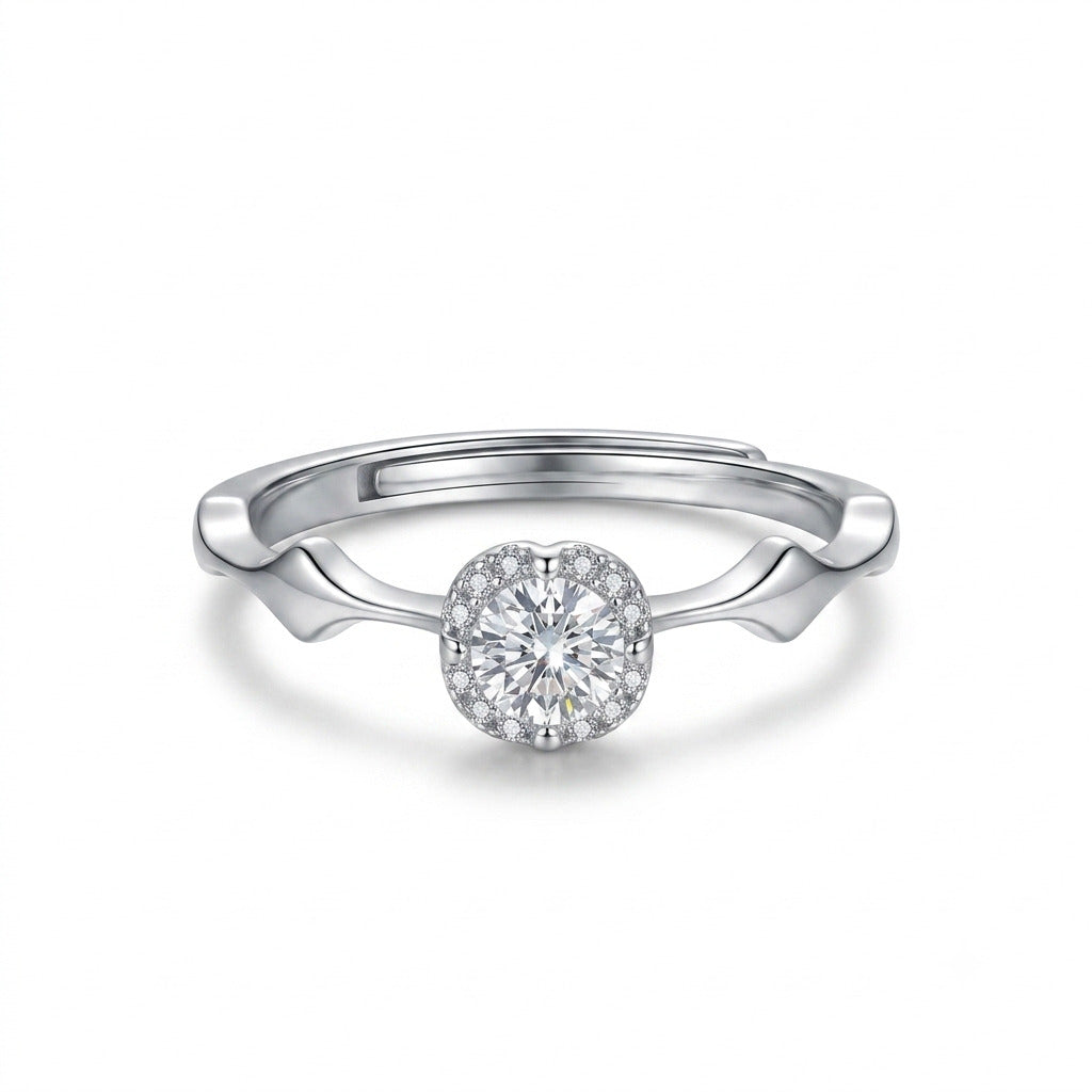 Silver Solitaire Adjustable Ring