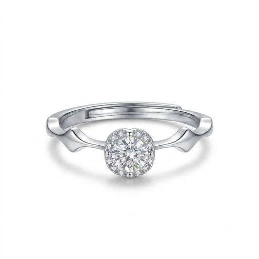 Silver Solitaire Adjustable Ring