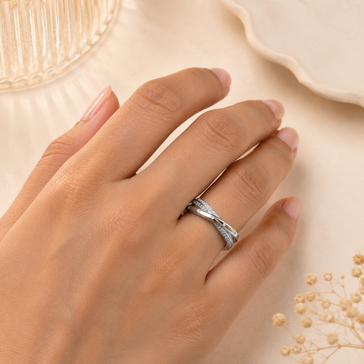 Silver CZ Adjustable Ring